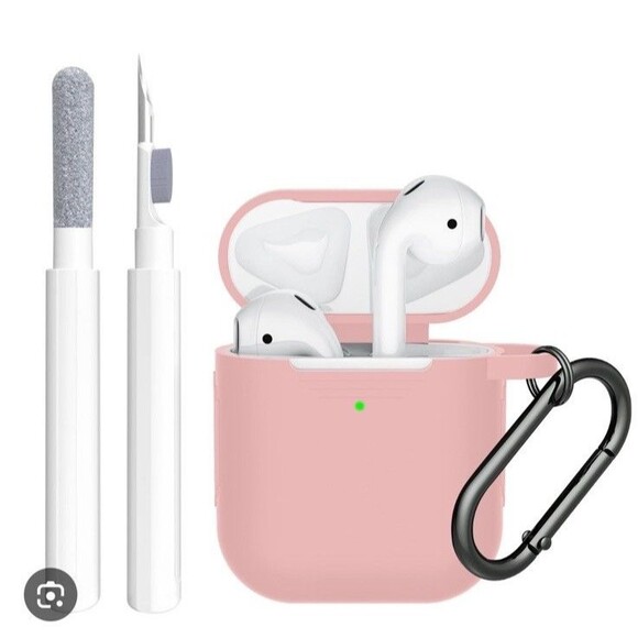 AirPod 1 & 2 Light Pink Silicone Case With Cleaning Tools & Keychain - Picture 1 of 6